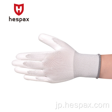 Hespax白ポリウレタンコーティング抗静止手袋